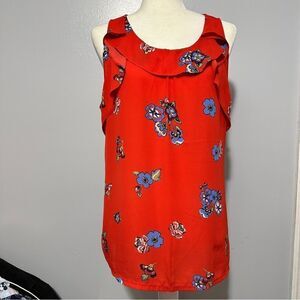Loft outlet orange colorful floral tank with a ruffle size L